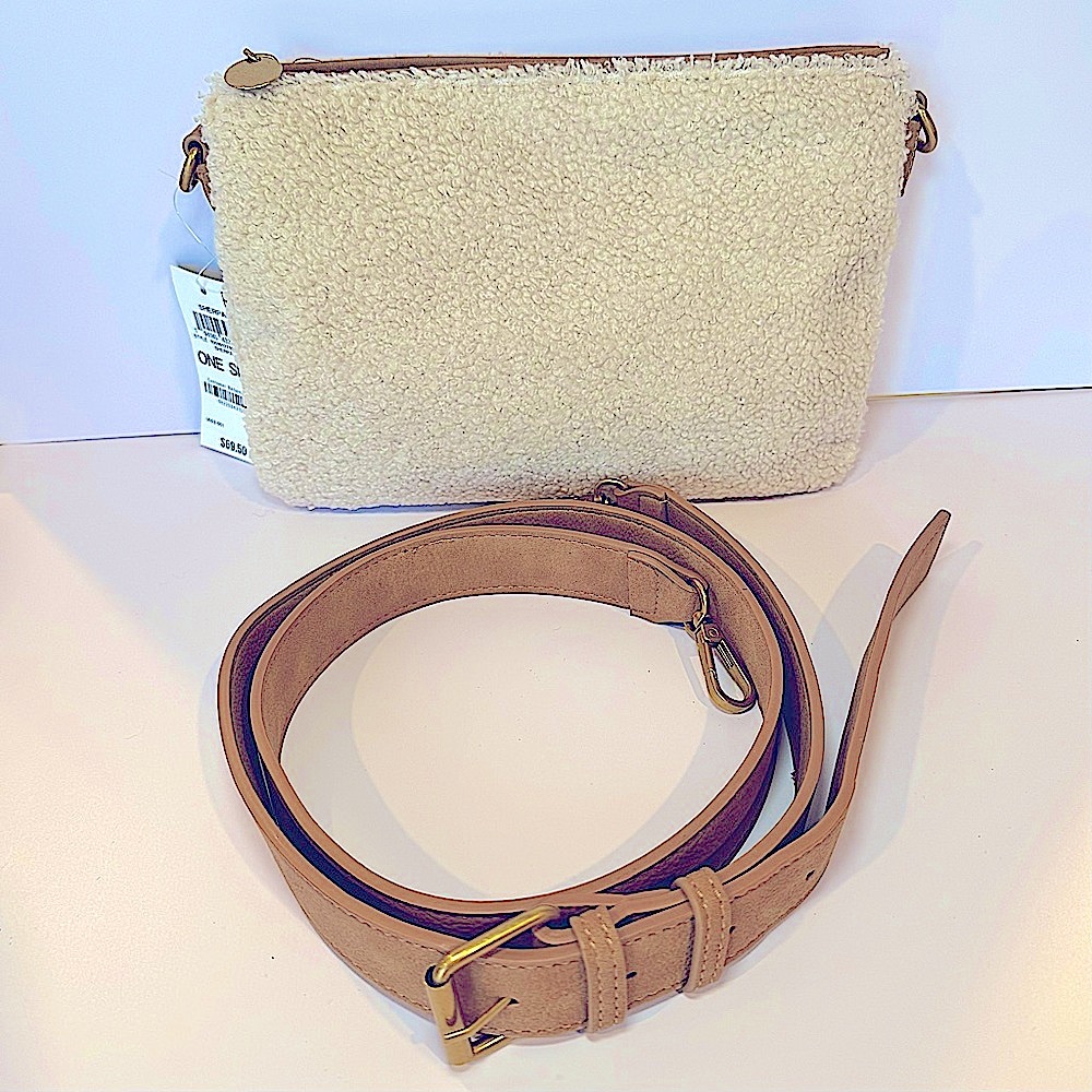 New With Tags Style & Co Double Compartment Cream Colored Sherpa W Tan C…